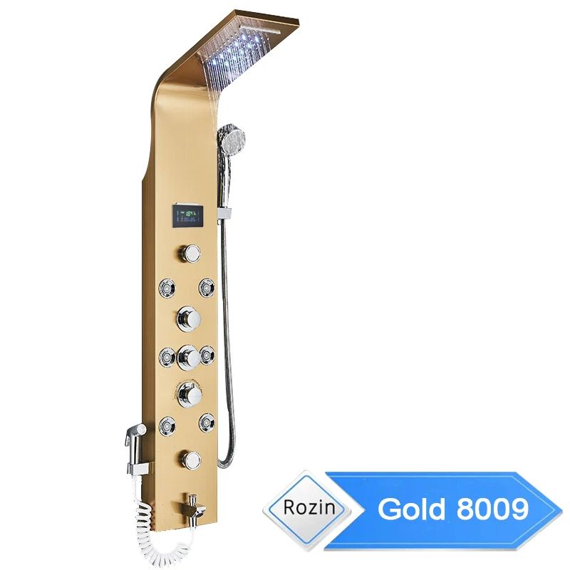 LED Bathroom Shower Panel 6 Modes Rainfall Waterfall Shower Column With Intelligent LCD Massage J 0
