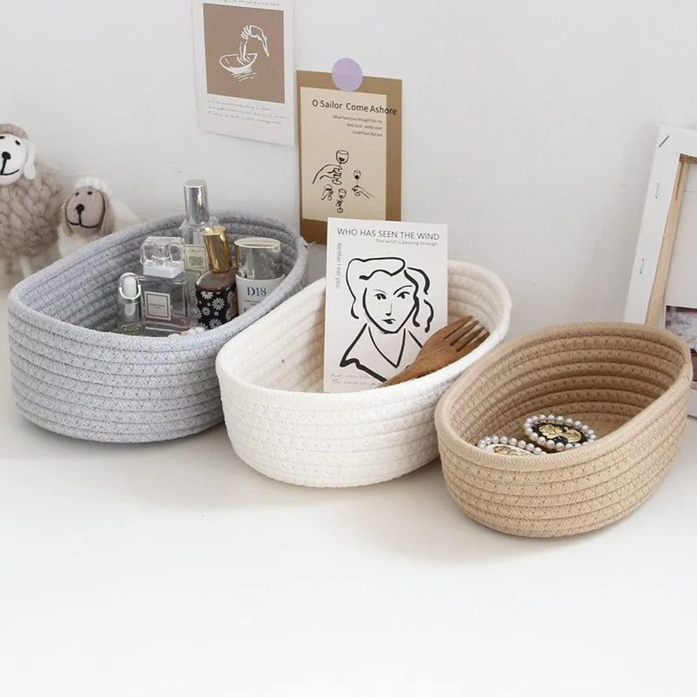 Nordic Cotton Rope Woven Storage Baskets Organize Boxes For Desktop Sundries Keys Cosmetics Stylish 0