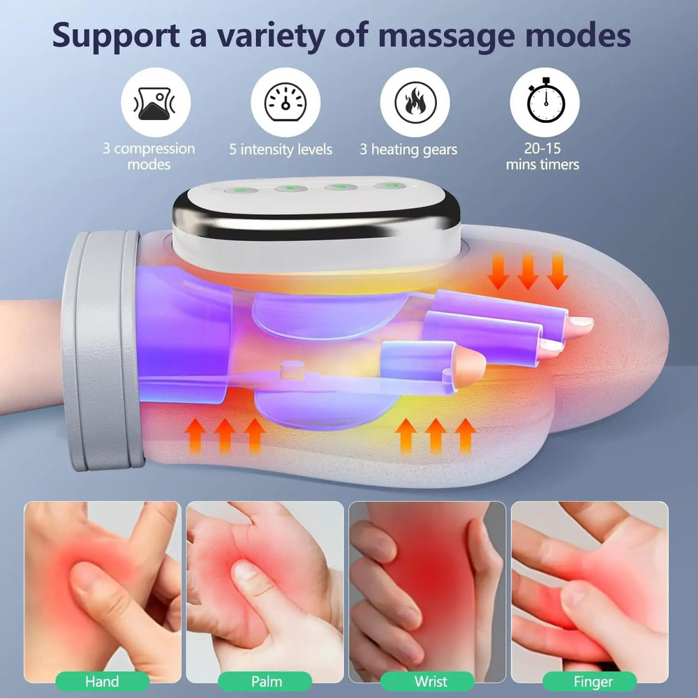 Hand Massager With Heat Compression Electric Finger Wrist Massager With Kneading Rollers Vibrating 1