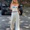 Summer Outfit Women Lace Up O Neck Sleeveless Vest Top With Loose Pants Set Drawstring Waist Lady C 0