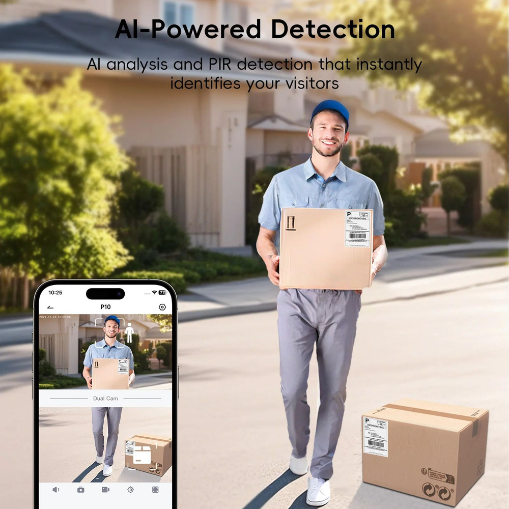 Dual Lens Video Doorbell WirelessBattery Wired Power 2K Resolution 2Way Audio Voice Changer AI Huma 1