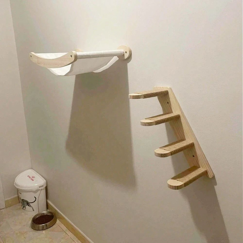 Cat Hammock Stairway With Sisal Rope WallMounted Climbing Shelf Scratching Toy And Perch For Kitten 4