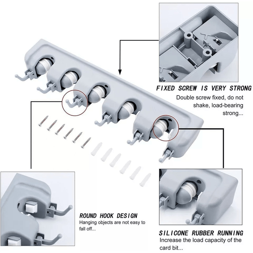 Wall Mount Broom Holder Garden Tool Garage Organizer Heavy Duty ABS Plastic Rack For Mop Rake Broo 4