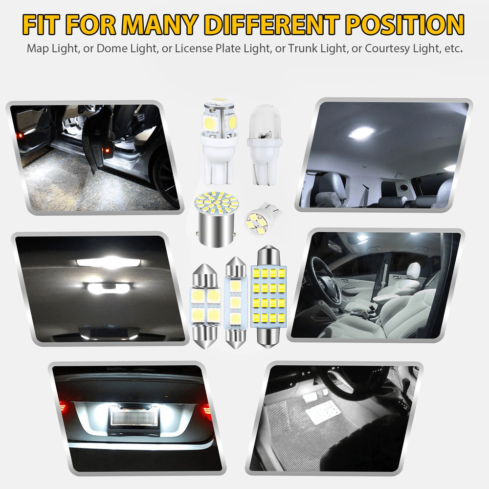 Car Interior LED Map Dome Door Trunk License Plate Lights Xenon White Upgrade Kit 5