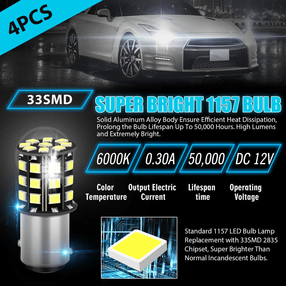 Super White LED Tail Brake Stop Turn Signal Reverse Parking Light Bulbs DC 1
