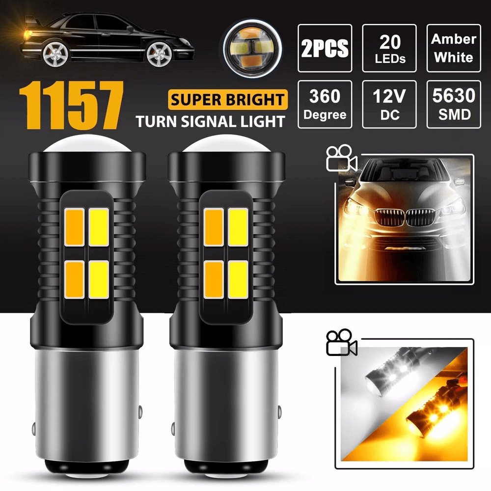 LED WhiteAmber DRL Switchback Turn Signal Parking Light Indicator Bulbs Dual Color High Visibility 0