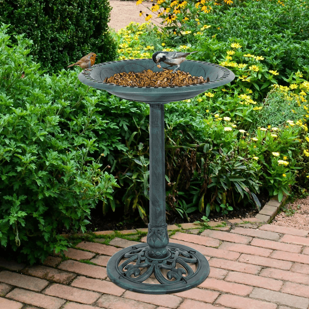 Luxury Bird Bath Garden Decorative Assembled Verdigris Bird Feeder Outdoor Patio Backyard Water Bow 2