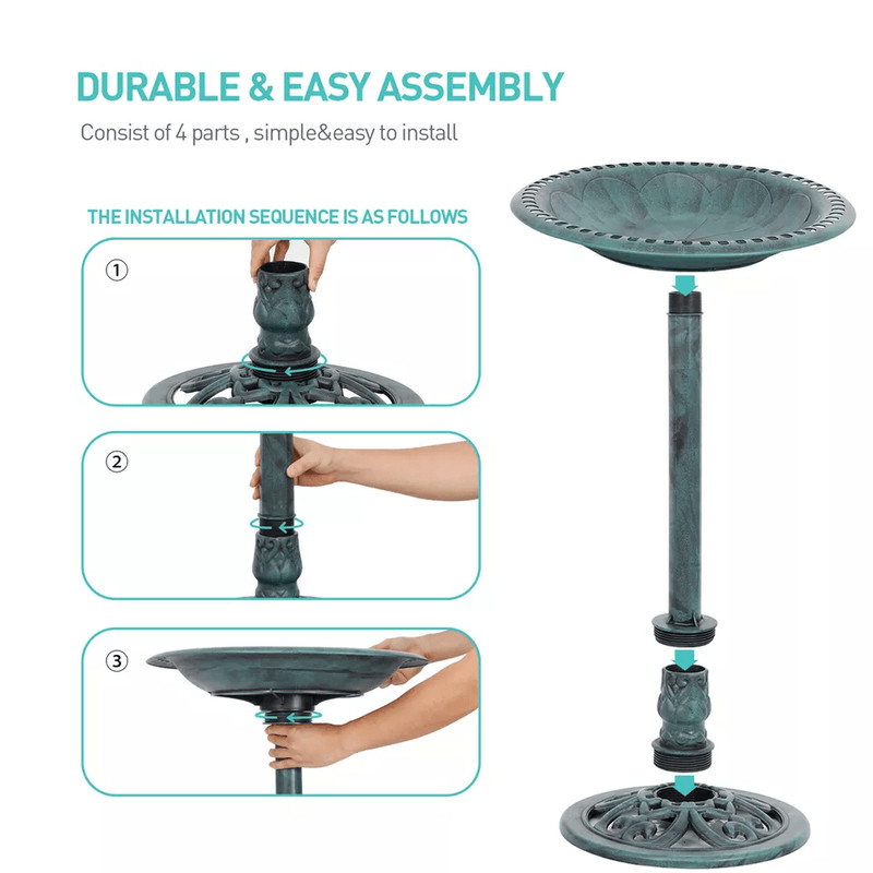 Luxury Bird Bath Garden Decorative Assembled Verdigris Bird Feeder Outdoor Patio Backyard Water Bow 7