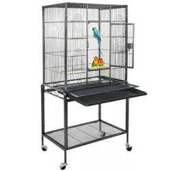 large bird cage for macaw, cockatoo, parrot & finch, secure locking door, spacious metal aviary, durable black cage