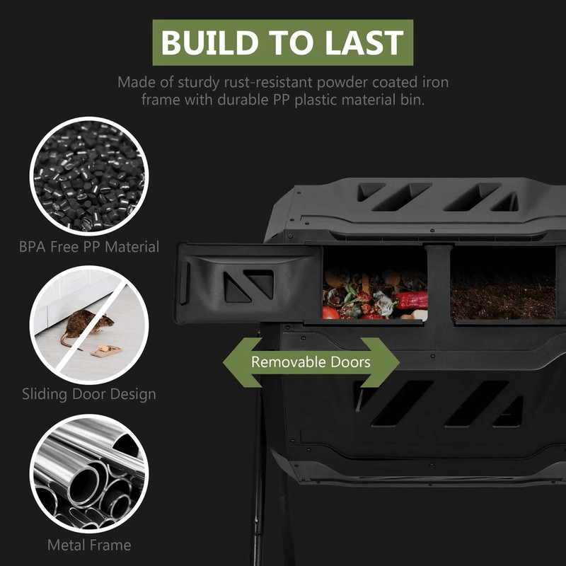 Compost Tumbler Dual Rotating Outdoor Garden Compost Bin For Fast Efficient Composting 3