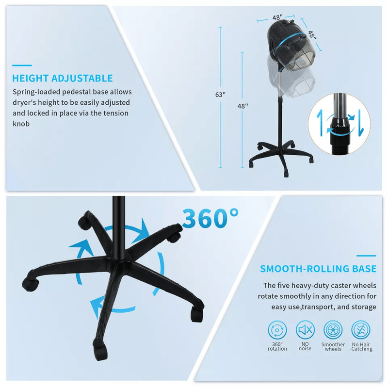 Professional Hair Bonnet Dryer For Hot Perms Adjustable Height Salon Use 3