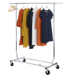 rolling garment rack collapsible clothes rack on wheels, adjustable silver steel hanging rail