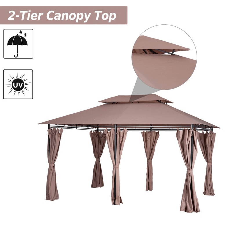Outdoor 2Tier Vented Canopy Steel Gazebo BBQ Party Tent Shelter Shade Durable Patio Garden Pavilion 9