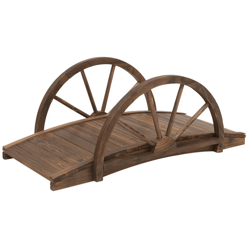 Wooden Garden Bridge Arc Stained Finish Walkway With Half Wheeled Railings Decorative Outdoor Lands 2