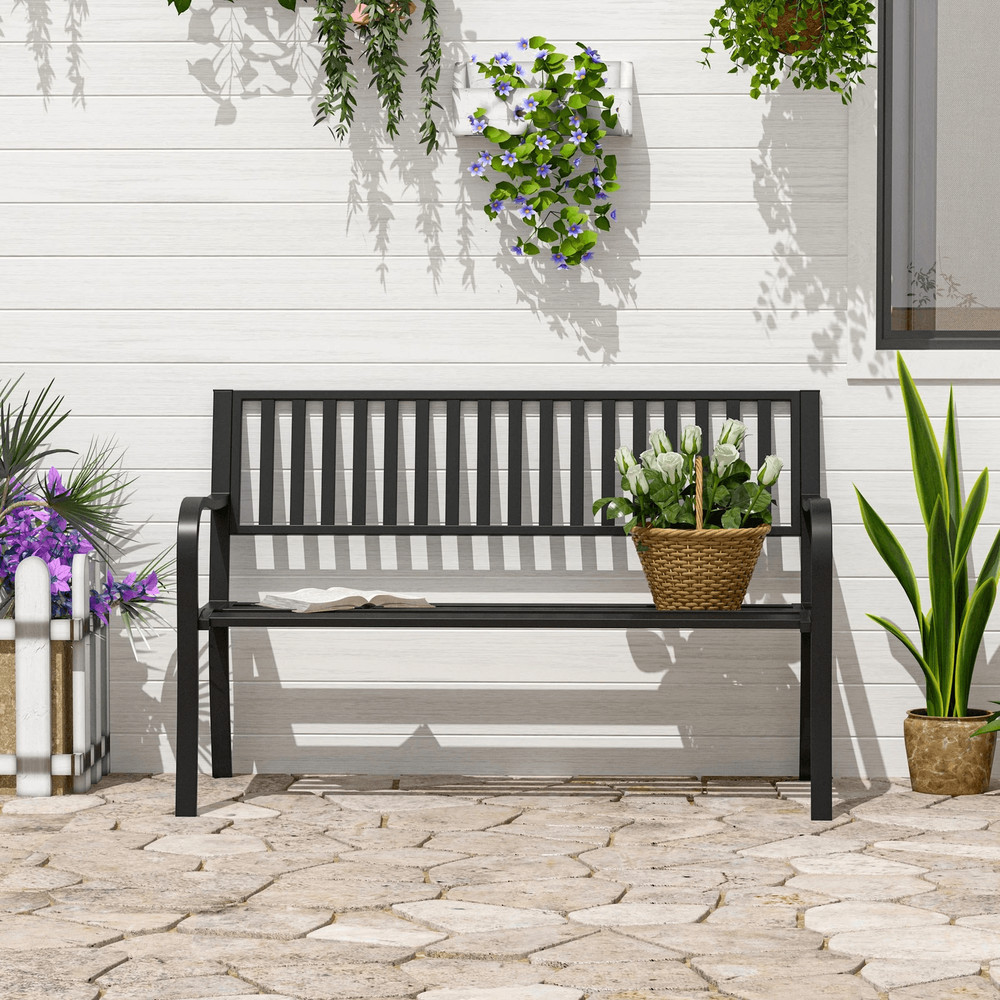Heavy Duty Outdoor Bench Steel Patio Garden Furniture Park Chair For Backyard Deck  Porch Seating 0