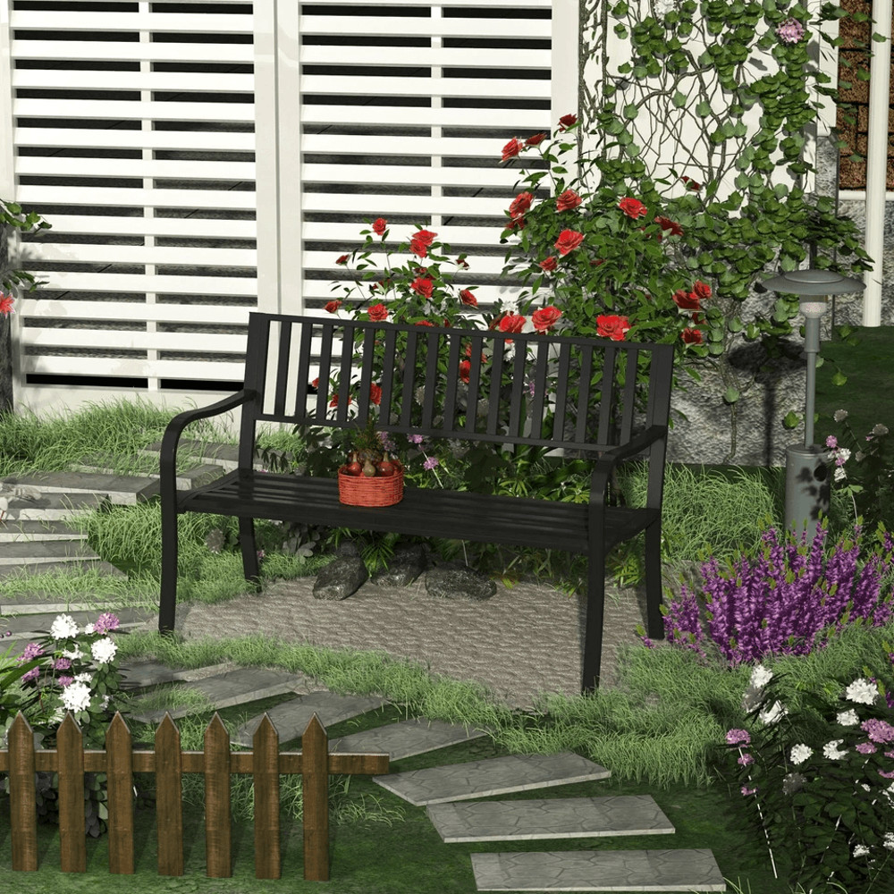 Heavy Duty Outdoor Bench Steel Patio Garden Furniture Park Chair For Backyard Deck  Porch Seating 1