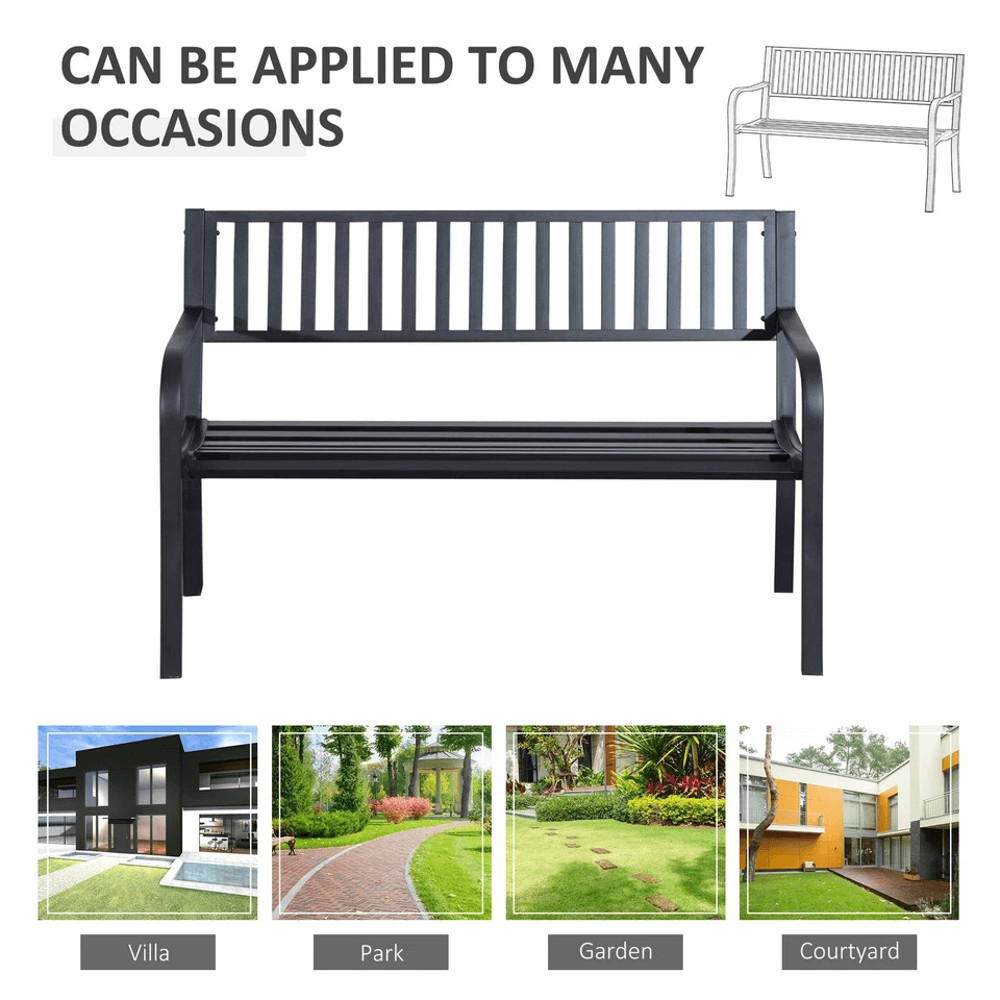 Heavy Duty Outdoor Bench Steel Patio Garden Furniture Park Chair For Backyard Deck  Porch Seating 4