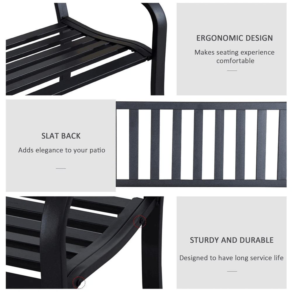 Heavy Duty Outdoor Bench Steel Patio Garden Furniture Park Chair For Backyard Deck  Porch Seating 5