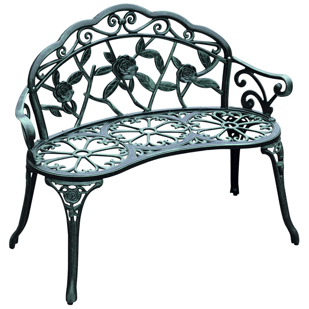 Antique Cast Aluminum Outdoor Patio Garden Bench Rose Design Park Yard Furniture WeatherResistant S 3