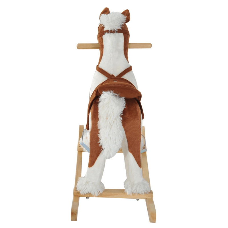 Plush Wood Kids Ride On Rocking Horse Toy Traditional Pony With Neigh Sound Safe Fun Toddler Gift 5