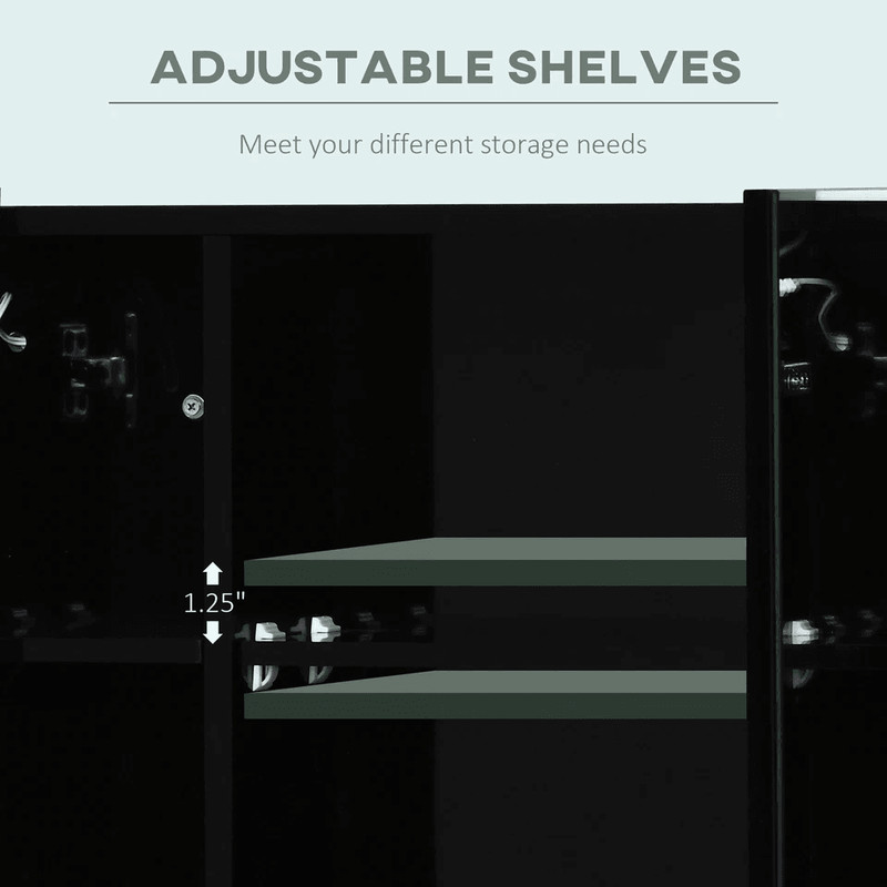 LED Medicine Cabinet WallMounted Bathroom Mirror With Doors High Gloss Black Storage Vanity Modern 5