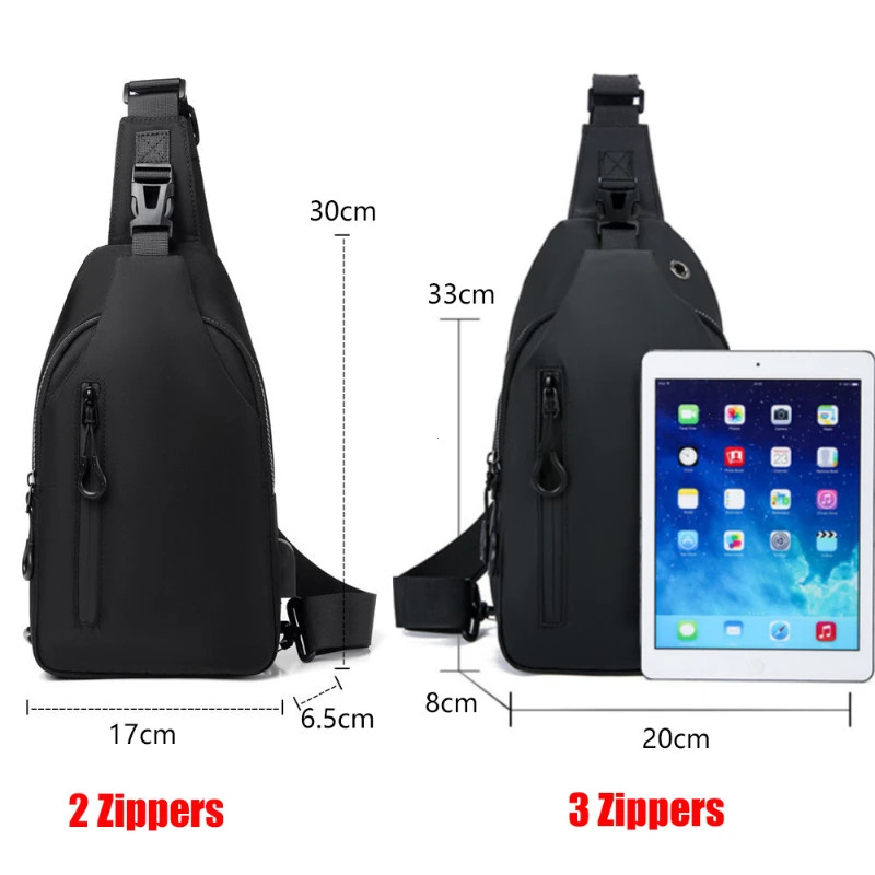 Solid Color Men Chest Bag With USB Charging Port Casual Nylon One Shoulder Crossbody Bag For Outdoo 5