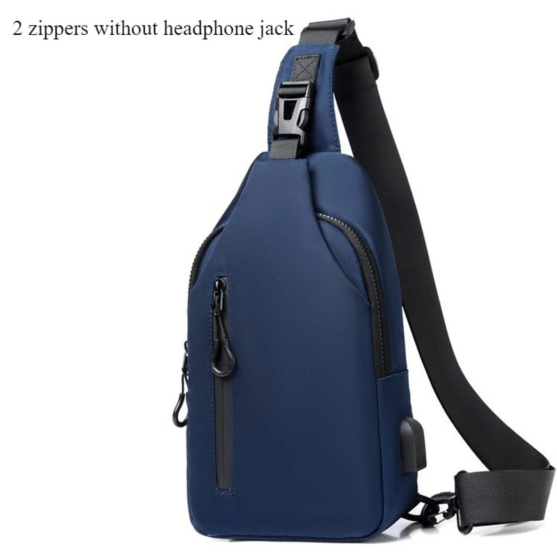 Solid Color Men Chest Bag with USB Charging Port, Casual Nylon One Shoulder Crossbody Bag for Outdoor Travel & Everyday