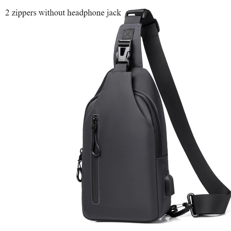 Solid Color Men Chest Bag with USB Charging Port, Casual Nylon One Shoulder Crossbody Bag for Outdoor Travel & Everyday