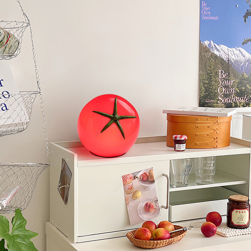 Tomato-Shaped Resin Table Lamp, 3 Changeable Atmosphere Lighting, Red Lovely Light Decor for Bedroom, Desk, or Home Gift