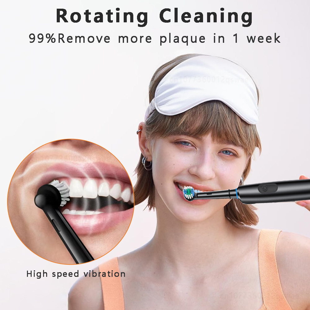 Rechargeable Electric Tooth Brush for Adults, Rotary Cleaning with 8 Brush Heads, 5 Modes, Long-Lasting Battery Power