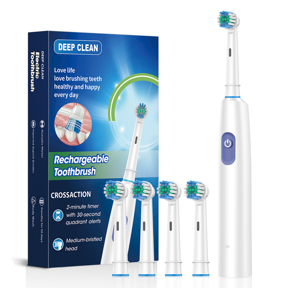 Rechargeable Electric Tooth Brush for Adults, Rotary Cleaning with 8 Brush Heads, 5 Modes, Long-Lasting Battery Power