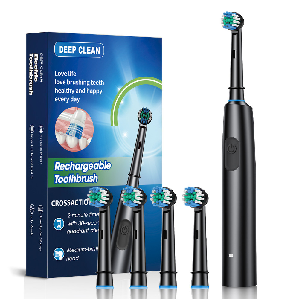 Rechargeable Electric Tooth Brush for Adults, Rotary Cleaning with 8 Brush Heads, 5 Modes, Long-Lasting Battery Power