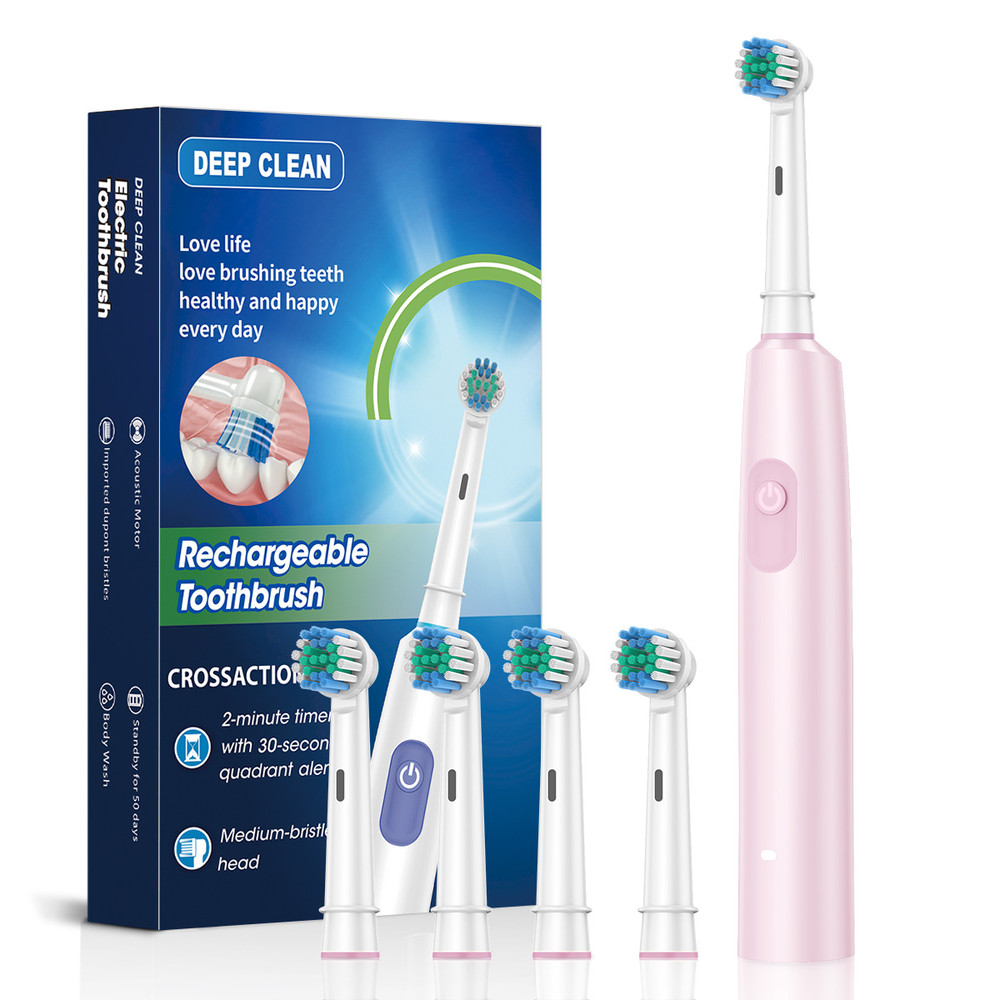 Rechargeable Electric Tooth Brush for Adults, Rotary Cleaning with 8 Brush Heads, 5 Modes, Long-Lasting Battery Power