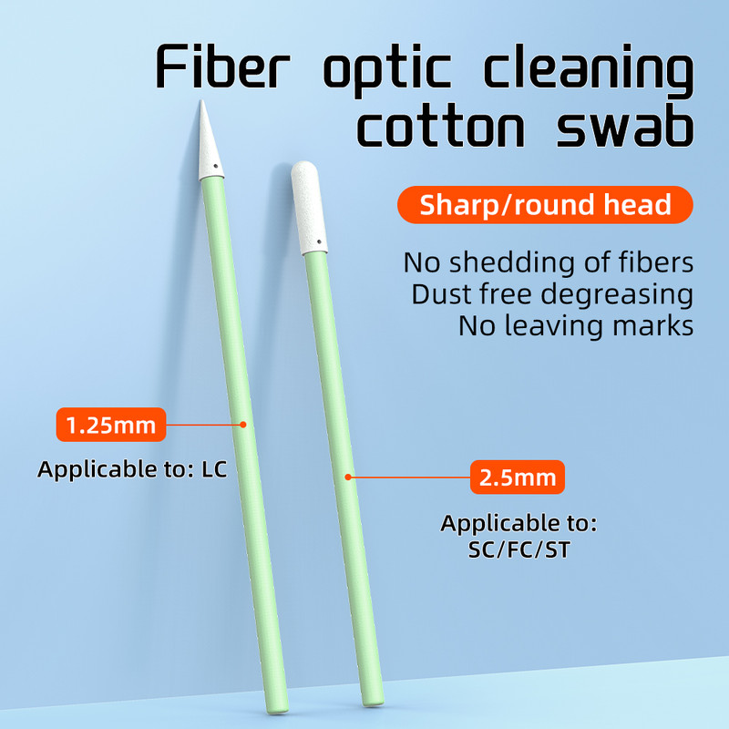 Fiber Optic Swabs 100PCS for LC/SC/FC/ST Connectors, FTTH Cleaning Sticks Rod Tool Kit