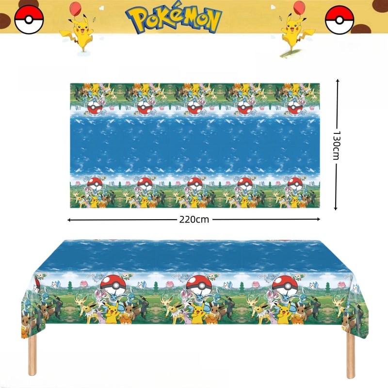 Pikachu Pokemon Tablecloth for Birthday Party Decorations, Disposable Table Cover for Kids Baby Shower, Cartoon Party