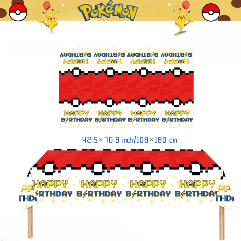 Pikachu Pokemon Tablecloth for Birthday Party Decorations, Disposable Table Cover for Kids Baby Shower, Cartoon Party