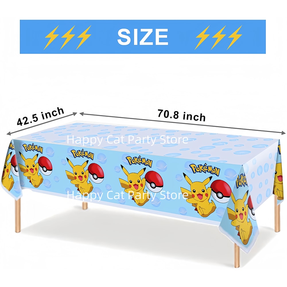 Pikachu Pokemon Tablecloth for Birthday Party Decorations, Disposable Table Cover for Kids Baby Shower, Cartoon Party