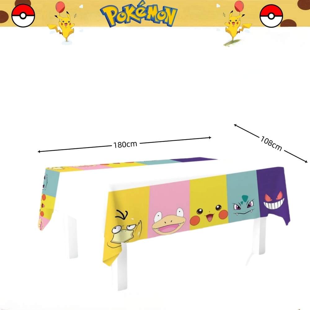 Pikachu Pokemon Tablecloth for Birthday Party Decorations, Disposable Table Cover for Kids Baby Shower, Cartoon Party