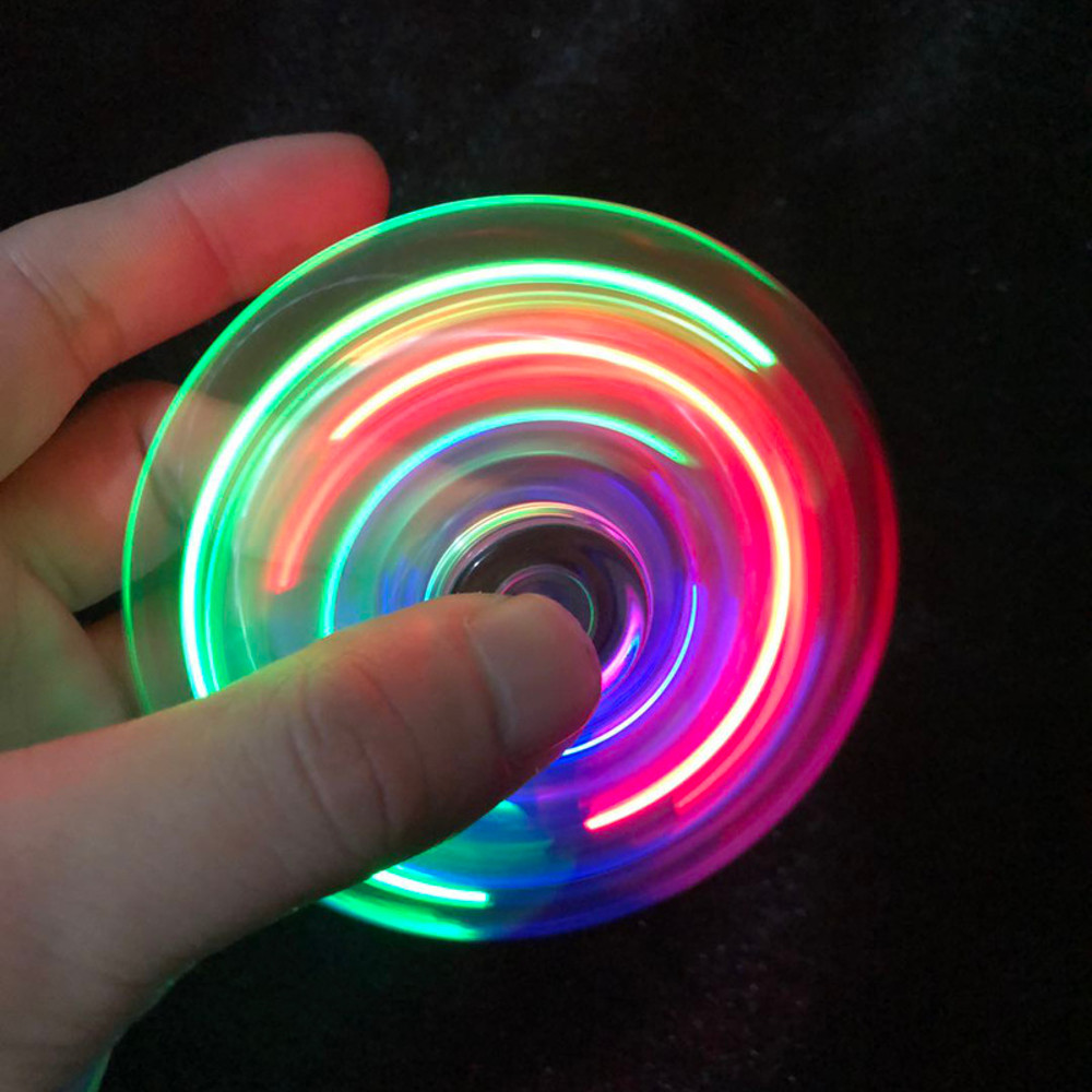 LED Crystal Fidget Spinner Hand Top Toy, Luminous Glow in Dark EDC Gyroscope for Kids Adults, Stress Relief Spinner