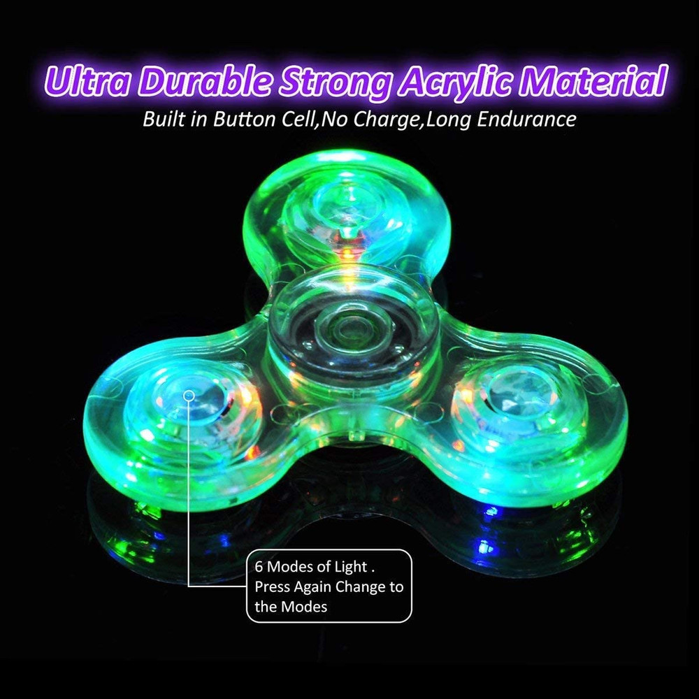 LED Crystal Fidget Spinner Hand Top Toy, Luminous Glow in Dark EDC Gyroscope for Kids Adults, Stress Relief Spinner