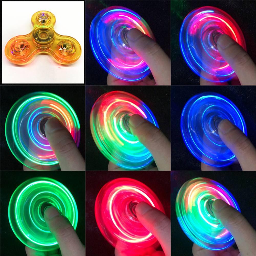 LED Crystal Fidget Spinner Hand Top Toy, Luminous Glow in Dark EDC Gyroscope for Kids Adults, Stress Relief Spinner
