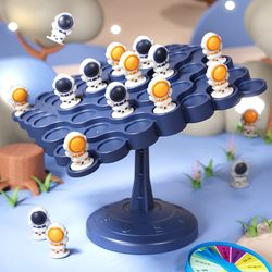 balance tree board game for kids, astronaut frog stacking toy, educational tabletop party game, fun parent-child