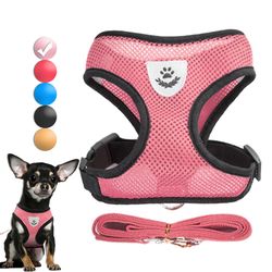 breathable dog harness and leash set for small dogs cats, adjustable soft vest for pug chihuahua bulldog pet walking