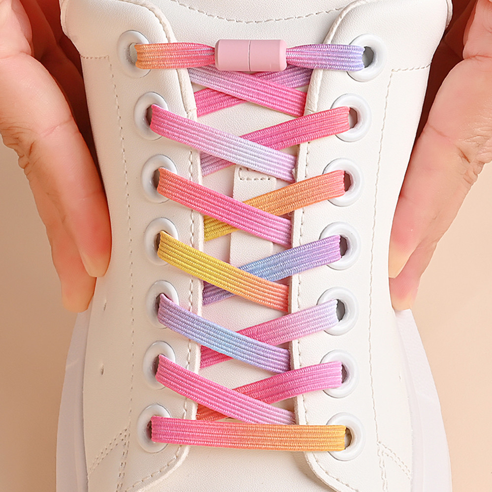 Elastic No Tie Shoe Laces for Sneakers, 1Pair Colorful Buckle Shoelaces with Pearl Light Finish | Fashion Slip-On Laces