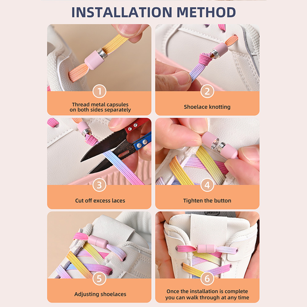 Elastic No Tie Shoe Laces for Sneakers, 1Pair Colorful Buckle Shoelaces with Pearl Light Finish | Fashion Slip-On Laces