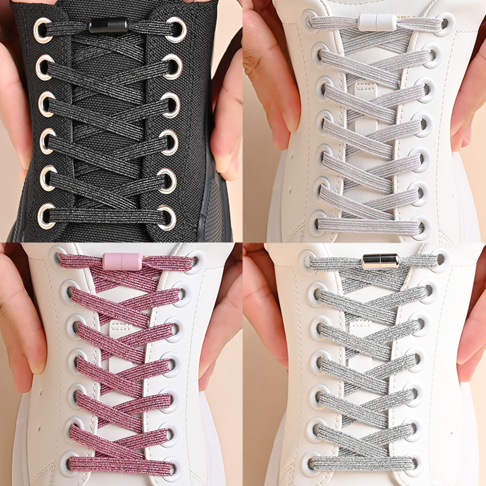 Elastic No Tie Shoe Laces for Sneakers, 1Pair Colorful Buckle Shoelaces with Pearl Light Finish | Fashion Slip-On Laces