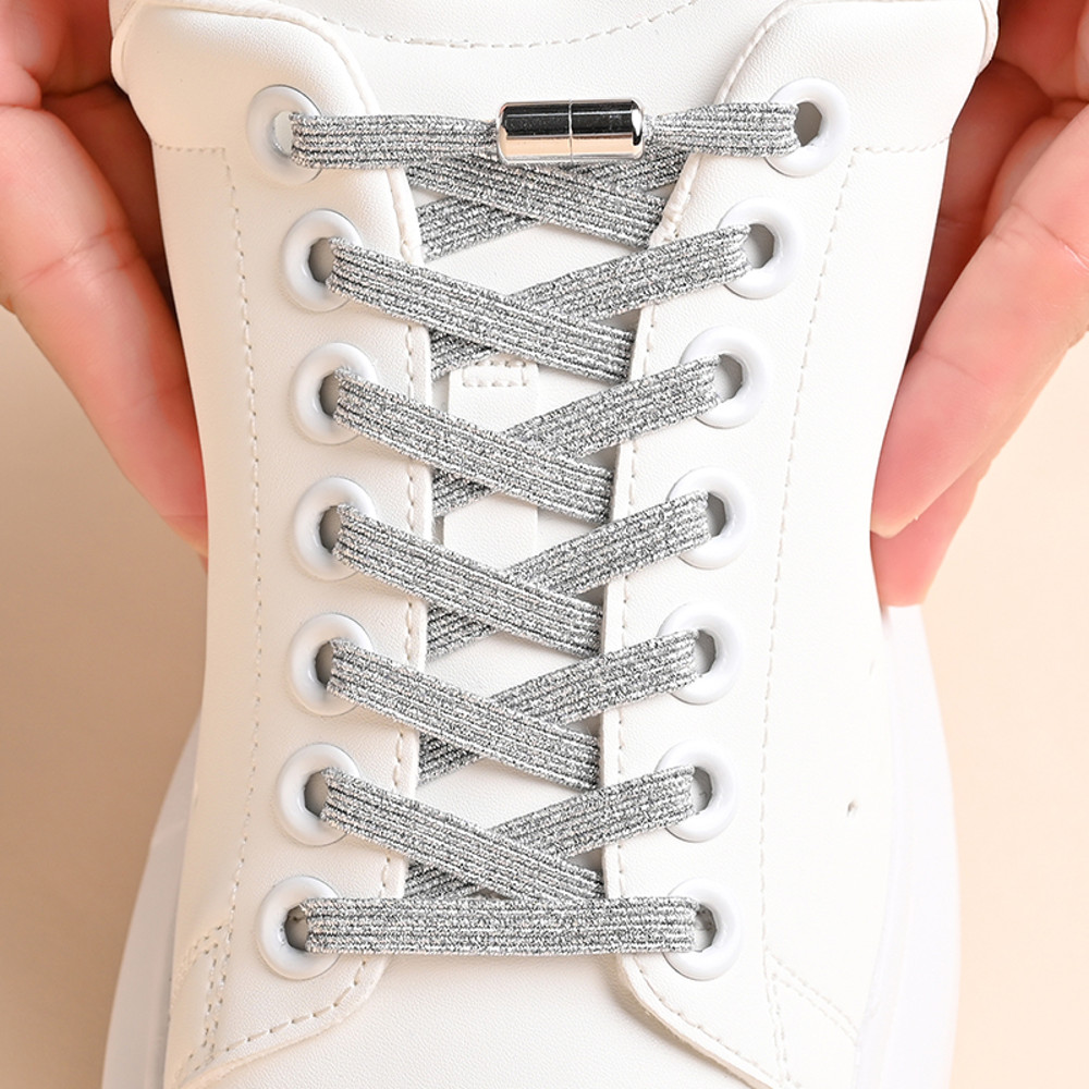 Elastic No Tie Shoe Laces for Sneakers, 1Pair Colorful Buckle Shoelaces with Pearl Light Finish | Fashion Slip-On Laces