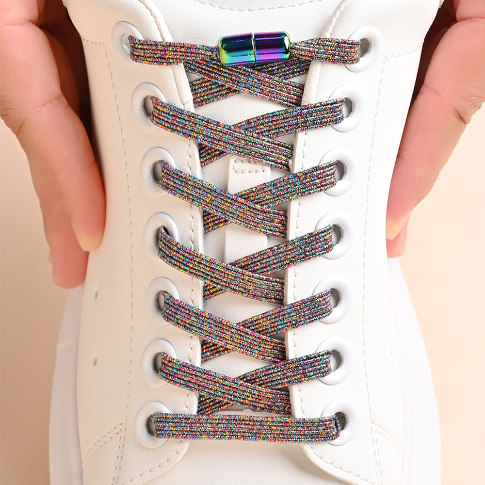 Elastic No Tie Shoe Laces for Sneakers, 1Pair Colorful Buckle Shoelaces with Pearl Light Finish | Fashion Slip-On Laces
