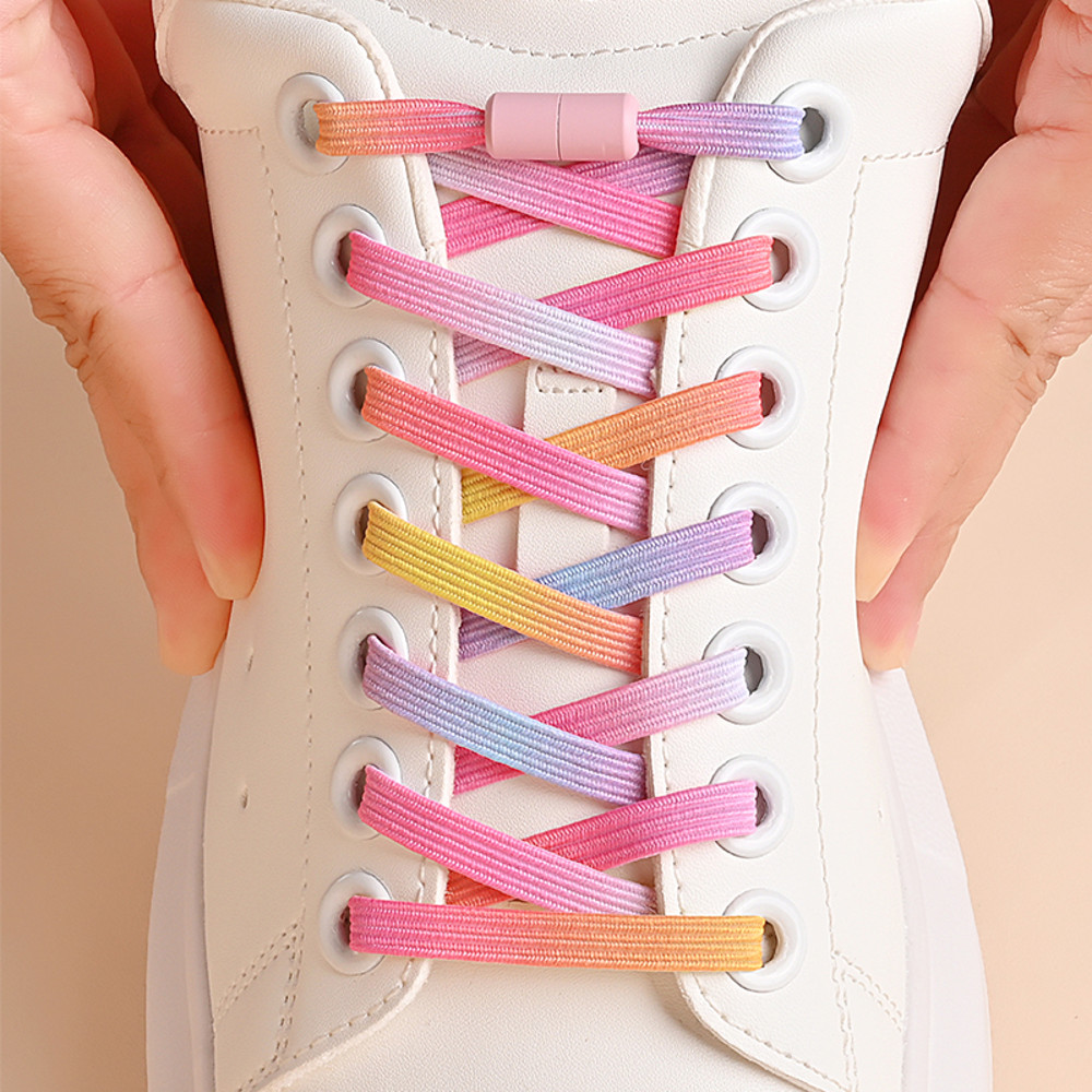 Elastic No Tie Shoe Laces for Sneakers, 1Pair Colorful Buckle Shoelaces with Pearl Light Finish | Fashion Slip-On Laces
