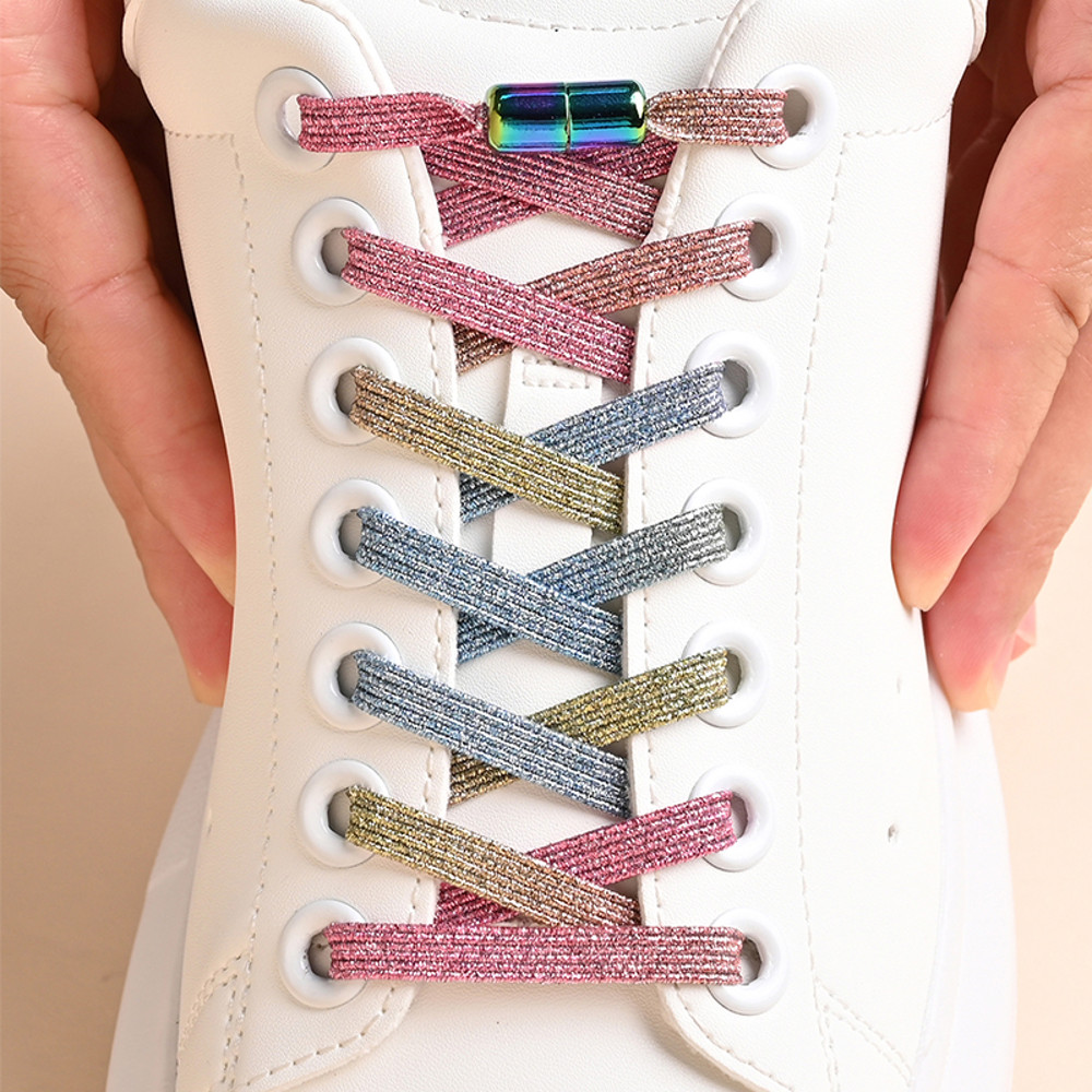 Elastic No Tie Shoe Laces for Sneakers, 1Pair Colorful Buckle Shoelaces with Pearl Light Finish | Fashion Slip-On Laces